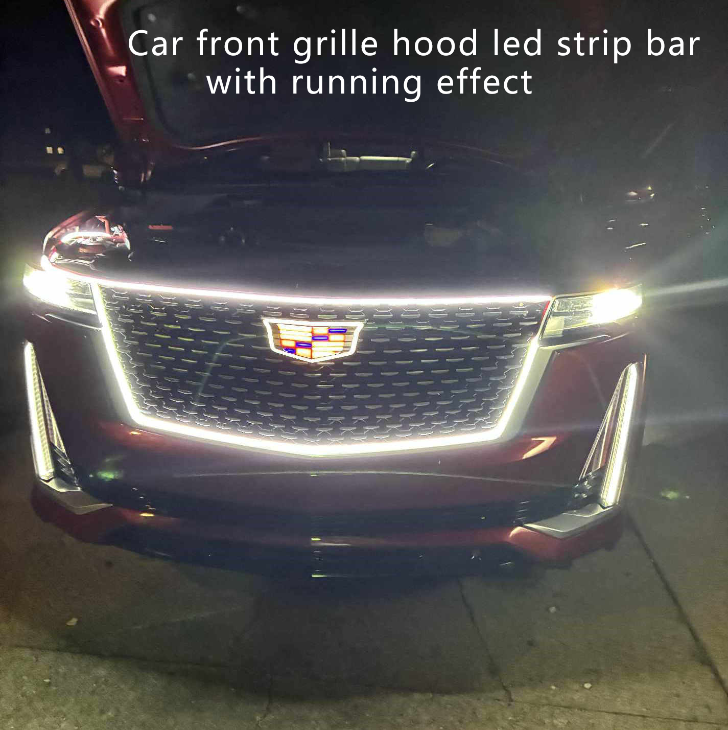 Car led hood light dynamic effect front grille through lamp